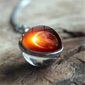 Solar eclipse galaxy pendant necklace with double-sided glass ball and silver chain link - Solar Eclipse Style (XSWX0941-9)