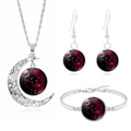 Detailed set of silver Virgo constellation moon necklace, earrings, and bracelet jewelry - Virgo (XSWX3480)