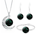 Detail of silver Sagittarius jewelry set including crescent moon necklace and earrings - Sagittarius (XSWX3480)