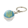 Porte-clés en métal avec emblème d'Ukraine sous dôme de verre bleu et jaune - Style Emblème Trident Ukraine Fond Bleu (XSWX4476-6)