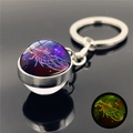 Detailed view of luminous Cancer zodiac keychain with glowing glass ball and silver ring - Cancer (XSWX2466-11-Cancer)