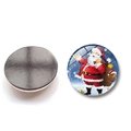 Detailed front and back view of a round 25mm Santa Claus glass fridge magnet with black magnet - Santa Snowy Night Delivery Style (BXT2126)