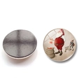 Detailed front and back view of a 25mm round Christmas Santa Claus glass fridge magnet - Santa with Dwarf Style (BXT2123)