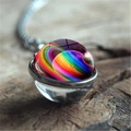 Cosmos galaxy Saturn planet glass ball pendant necklace with silver link chain - Saturn Ring Style (XSWX0941-1)