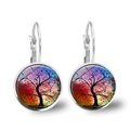 Silver lever-back earrings with colorful tree of life pattern and glass cabochon - Colorful Gradient Tree Style (XSWX2771-2)