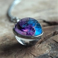 Blue-purple nebula universe pendant with silver glass ball on a vintage wood texture - Blue Purple Galaxy Style (XSWX0941-6)