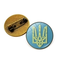 Vintage Bronze Brosche mit Wappen der Ukraine, hellblaues Emblem und Glaskuppel - Himmelblau Goldener Dreizack Stil 6 (XSWX4491-6)