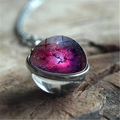 Double-sided galaxy glass ball necklace with purple nebula pendant and silver chain - Purple Pink Galaxy Style (XSWX0941-7)