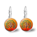 Silver Tree of Life drop earrings with orange gradient glass cabochon in a French hook style - Orange-Yellow Gradient Tree Style (XSWX2771-7)