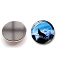 Round crystal glass fridge magnet featuring a howling wolf silhouette under northern lights - Wolf Howling Style 11 (BXT1153)