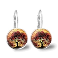Silver lever-back earrings with glass tree of life cabochon and warm red foliage - Autumn Red Leaf Tree Style (XSWX2771-8)