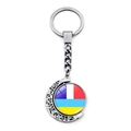 Rotating crescent moon keychain with silver metal finish and colorful striped glass charm - Multi Color Five Stripes Style(XSWX4484-14)