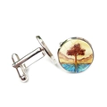 Detailed macro view of silver tree of life cufflinks with colorful resin dome insets - Autumn Tree Of Life (XSWX2737-8)