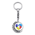 Rotating Ukraine keychain with heart-shaped handshake pattern in moon pendant - Heart Handshake Logo Style(XSWX4484-15)