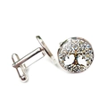 Silver cufflinks with Tree of Life glass cabochon shown in front and side views - Colorful Totem Tree Of Life (XSWX2737-6)