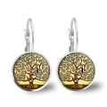 Silver tree of life glass cabochon drop earrings with Gustav Klimt artistic pattern - Klimt Artistic Tree Style (XSWX2771-13)