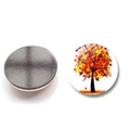 Detailed macro view of crystal glass fridge magnet showing red tree pattern and magnetic base - Autumn Red Maple Tree (BXT2404-14)
