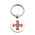 Ukraine national emblem glass cabochon keychain with trident crest on magenta cross - Magenta Cross Trident Style (XSWX4475-10)