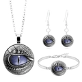 Silbernes Schmuckset mit lila Drachenauge-Glasanhänger Halskette Armband und Ohrringen - Lila Magisches Auge Stil (XSWX4892-2)