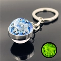 Glow in the dark dreamcatcher wolf glass ball keychain with luminous green light effect - Double White Wolf Dreamcatcher 5 (XSWX2471-5)