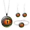Silver dragon eye jewelry set with orange pupil pendant necklace, bracelet and earrings - Orange-Red Scale Style (XSWX4892-5)
