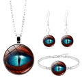 Detailed view of silver dragon eye jewelry set including necklace bracelet and earrings - Blue-Black Pupil Style (XSWX4892-6)