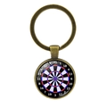 Dartboard time gem keychain in antique bronze finish with glass dome and metal ring - Antique Bronze (Style 1)