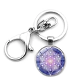 Porte-clés mandala géométrie sacrée avec pendentif violet et fermoir mousqueton argenté - Géométrie Artistique Violette (XSWX3871-4)