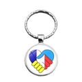 Silver metal keychain featuring a heart-shaped handshake charm with Ukraine flag colors - Heart Handshake Painted Style (XSWX4475-15)