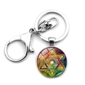 Porte-clés mandala géométrie sacrée en verre avec fermoir mousqueton et anneau argent - Géométrie Sacrée Colorée (XSWX3871-3)