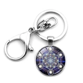 Porte-clés géométrie sacrée Mandala avec cabochon en verre ciel étoilé et fermoir mousqueton - Mandala Ciel Étoilé (XSWX3871-1)
