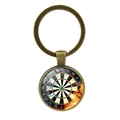Creative bronze keychain featuring a round dartboard pattern with fire and ice design - Antique Bronze (Style 5)