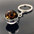 Macro shot of silver Leo constellation crystal glass ball keychain with metal ring - Leo (XSWX2268-7)