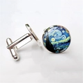 French cufflink set featuring Van Gogh Starry Night art with silver finish frames - The Starry Night Style (XSWX2757-8) / Silver