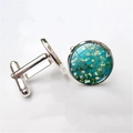 Silver round cufflinks with Van Gogh Almond Blossom art and polished glass dome cover - Almond Blossoms Style (XSWX2757-6) / Silver