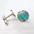 Detailed view of silver men's cufflinks featuring Van Gogh's Irises artwork - Irises Style (XSWX2757-4) / Silver