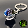 Luminous Capricorn zodiac glass ball keychain with silver metal ring and green glow effect - Capricorn (XSWX2466-12-Capricorn)