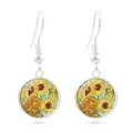 Détail de boucles d'oreilles gemme en verre tournesol Van Gogh avec crochets argentés élégants - Tournesols (XSWX3469-12)