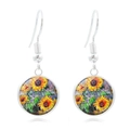 Boucles d'oreilles pendantes Van Gogh tournesol en verre avec crochets argentés - Art Tournesol (XSWX3469-11)