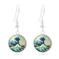Détails des boucles d'oreilles argentées avec le motif artistique de La Grande Vague de Kanagawa - La Grande Vague de Kanagawa (XSWX3469-10)