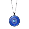 Exotic blue evil eye pendant necklace with silver chain and polished glass cabochon - Mesh Texture Eye Style (XSWX4304-4-Silver)
