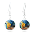 Boucles d'oreilles pendantes en verre Van Gogh Café de Nuit avec crochets argentés - Terrasse de Café le Soir (XSWX3469-3)