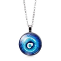 Detailed close-up of a silver Turkish Evil Eye pendant on a delicate O-link chain necklace - Classic Evil Eye Style (XSWX4304-2-Silver)