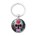 Mexikanischer Tag der Toten Schlüsselanhänger mit blauem Totenkopf und roter Rose - Stil 4 (XSWX4913-4)