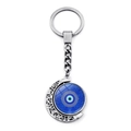 Portachiavi occhio greco blu con ciondolo luna rotante bifacciale in metallo argento - Modello 4 (XSWX4298-4)