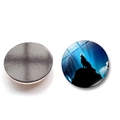 Round crystal glass fridge magnet featuring a howling wolf silhouette under blue moonlight - Wolf Howling Style 6 (BXT1148)