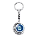 Détail macro du porte-clés lune argentée avec pendentif bleu rotatif mauvais œil - Motif 12 (XSWX4298-12)