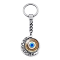 Détail d'un porte-clés lune argenté avec pendentif rotatif œil bleu turc nazar - Motif 10 (XSWX4298-10)