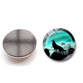 Round crystal glass howling wolf fridge magnet with glowing moon and aurora scene - Wolf Howling Style 12 (BXT1154)