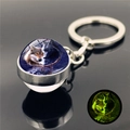 Luminous wolf dreamcatcher keychain with silver metal ring and glowing glass dome - Artistic Twin Wolf Style 7 (XSWX2471-7)